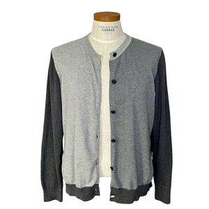 Foxcroft Gray Colorblock Button up 100% Cotton Cardigan SzXL Collarless
